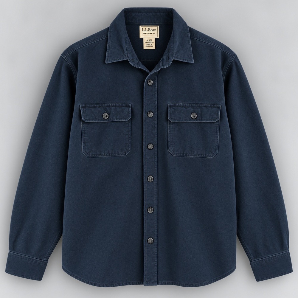 LL Bean Mens Chamois Cloth Shirt XL Navy Blue Cotton Button Down 187923